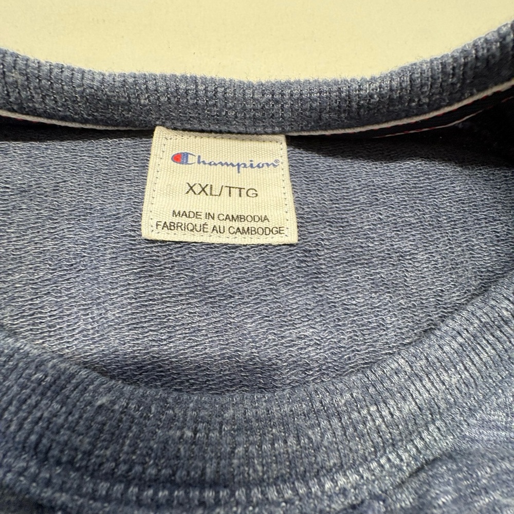 Champion Men’s Blue Heather Crewneck Sweater- Raglan Sleeve Size XXL - Picture 6 of 7